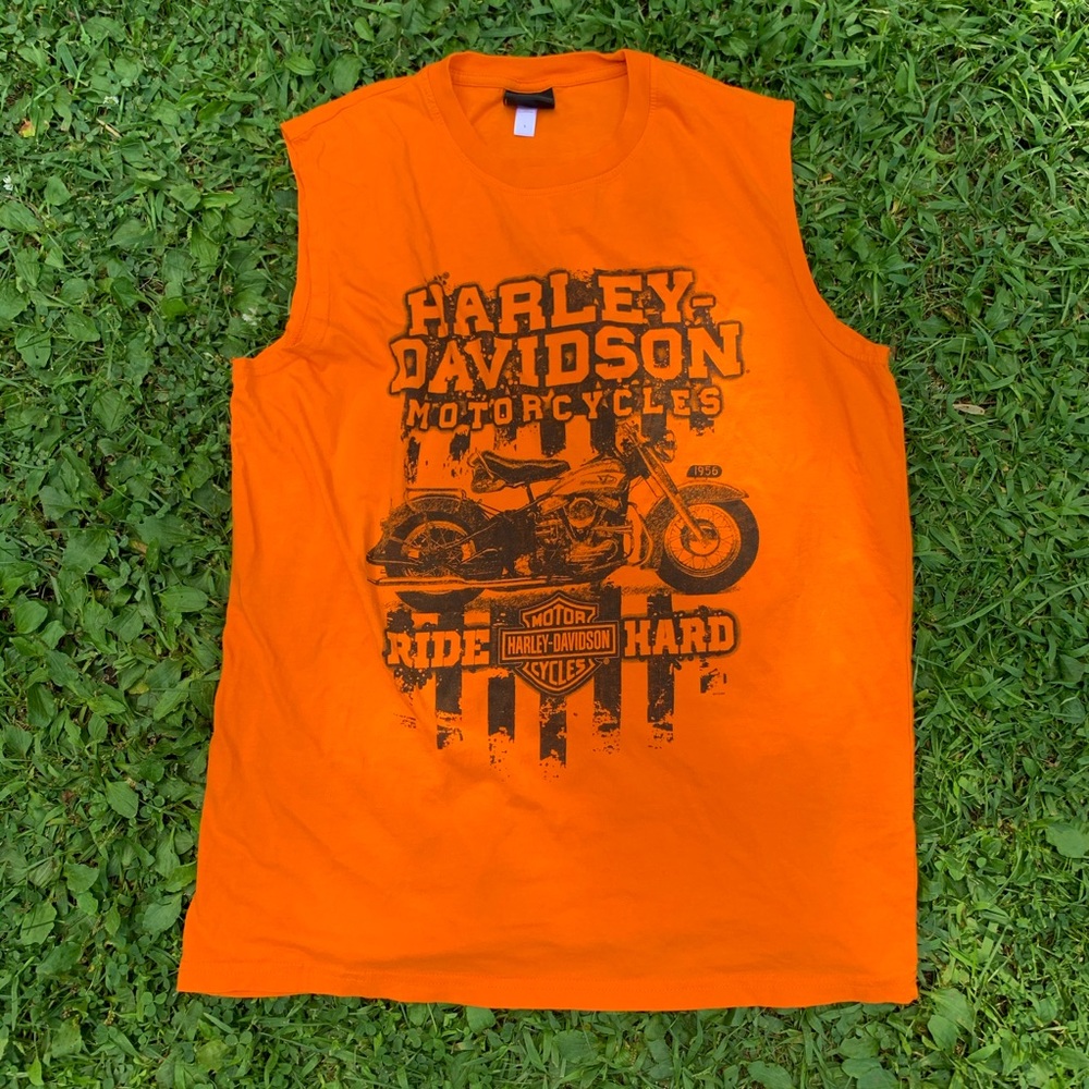 Orange Harley Davidson muscle tank large